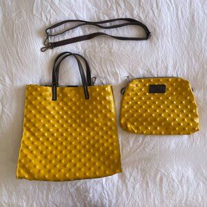 Genuine Italian leather yellow travel tote & pouch / clutch